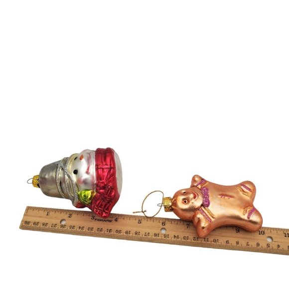 Lot 2x Snowmen of Mitford MURPHY BUCKET HEAD  3"‎  Blown Glass Gingerbread Man - Picture 8 of 9